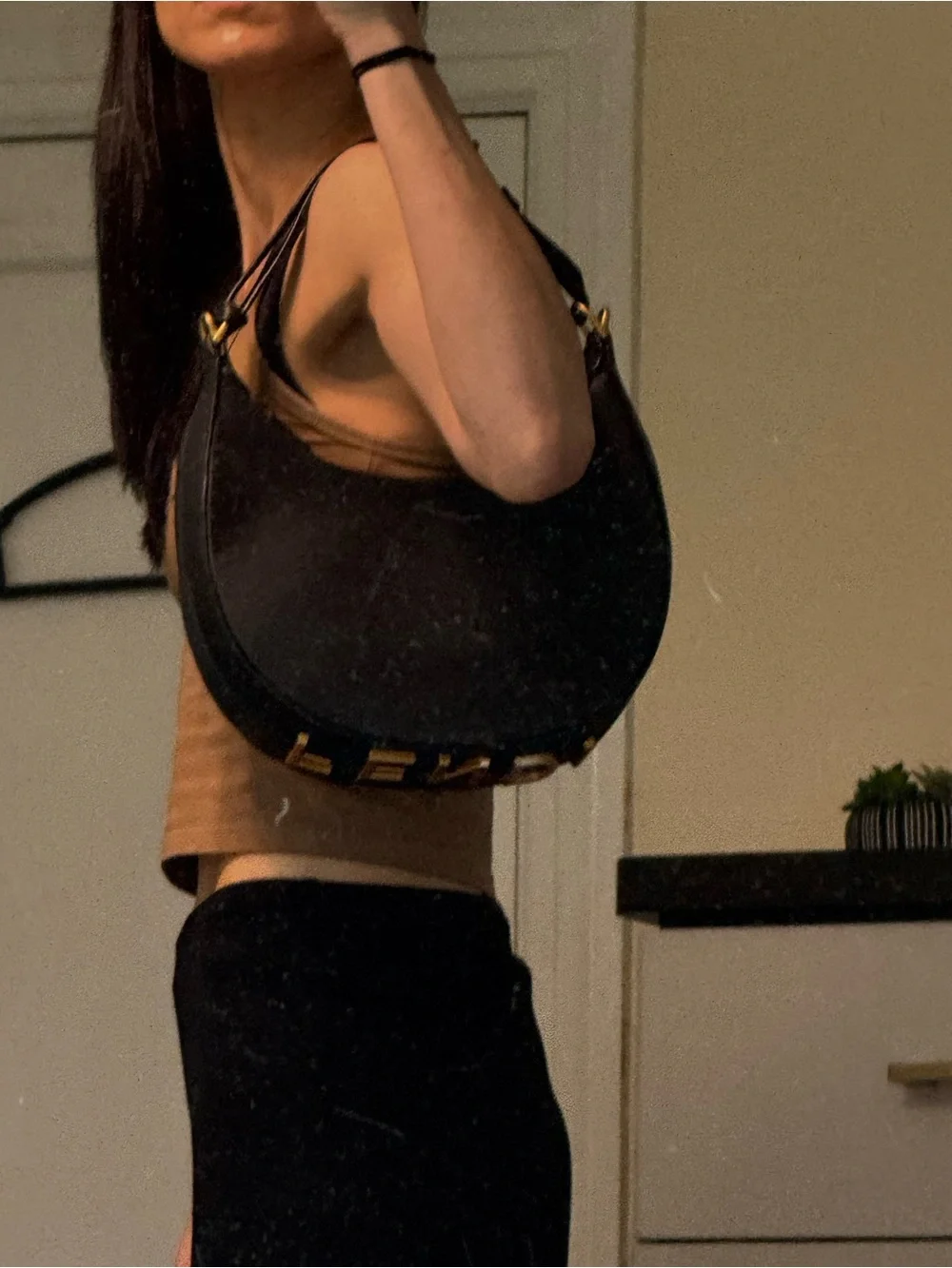 NWOT FF Elegant Black Crescent Hobo Shoulder Bag